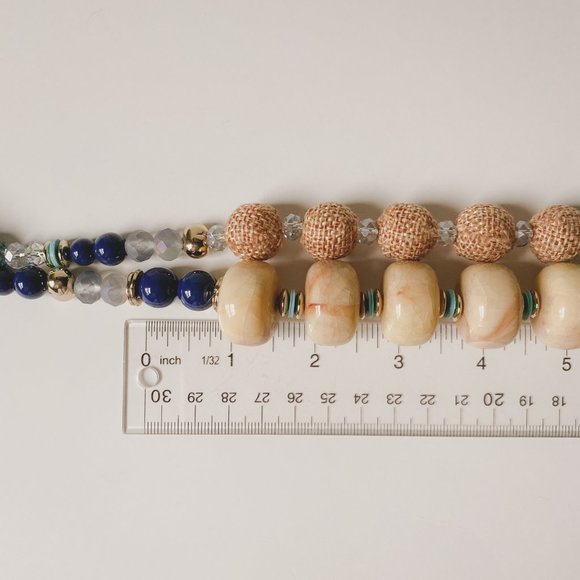 Ann Taylor Factory Boho Chunky Beige Tan Beaded Pastel Teal Ribbon Tie Necklace - Picture 12 of 12